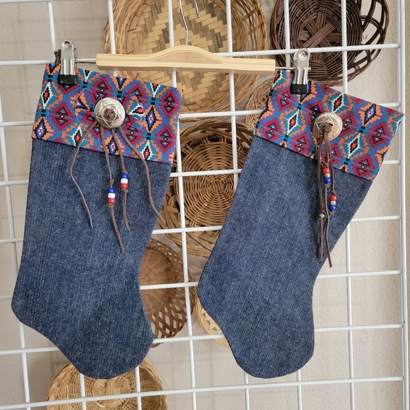 Southwestern Western Denim Christmas Stockings - Picture 1 of 4